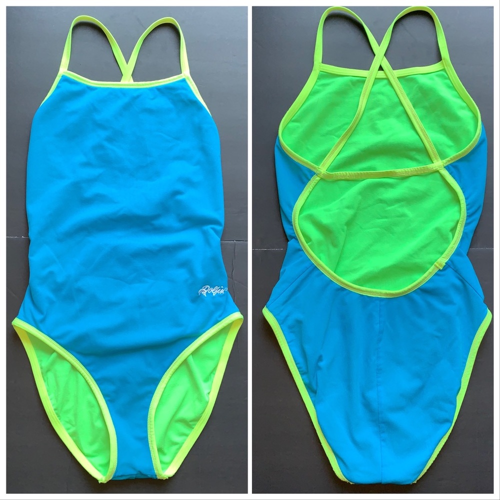 Dolfin Reversible Blue Lime One Piece Swim Sz S